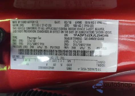 2018 Ford Focus Titanium из США, поврежденный, VIN 1FADP3J2XJL294348